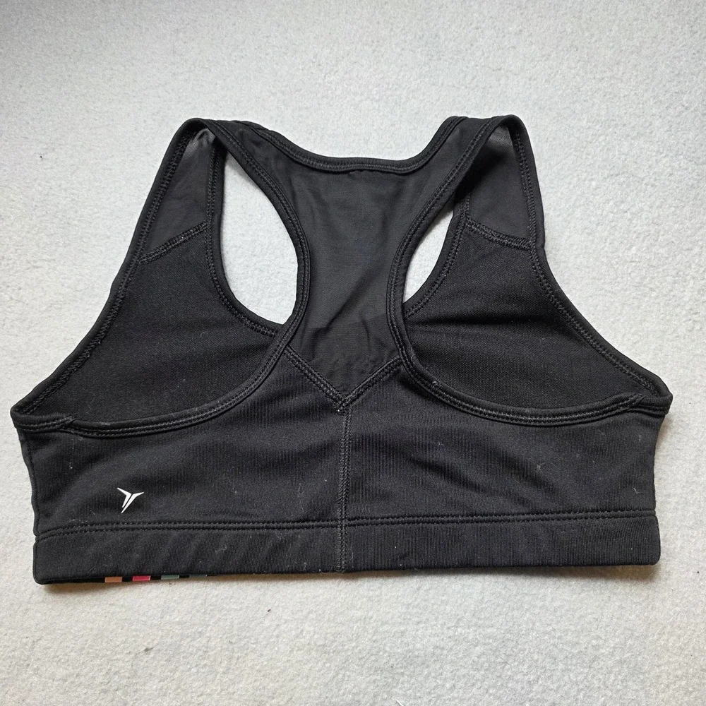 Old Navy Active Sports Bra Tank Girls XL 14 Black Go-Dry Striped‎ Racerback